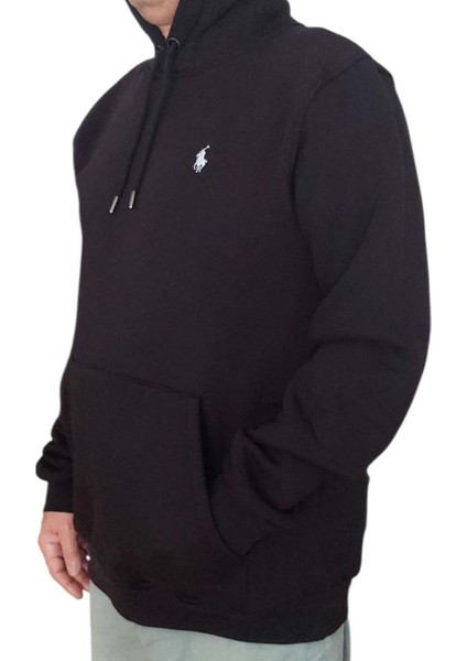 Erkek Kapüşonlu Bağcıklı Kanguru Cepli Siyah Sweatshirt Esk-Plb