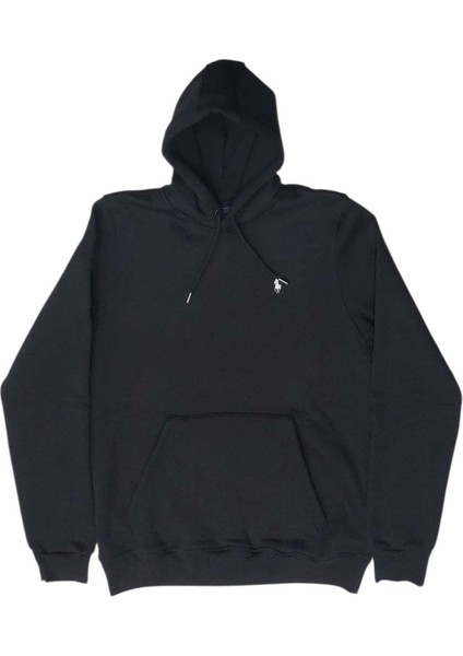 Erkek Kapüşonlu Bağcıklı Kanguru Cepli Siyah Sweatshirt Esk-Plb