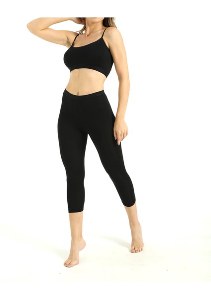 Kadın Bambu Kapri Tayt Nefes Alan Yumuşak Dokulu Slim Fit İç Giyim Siyah