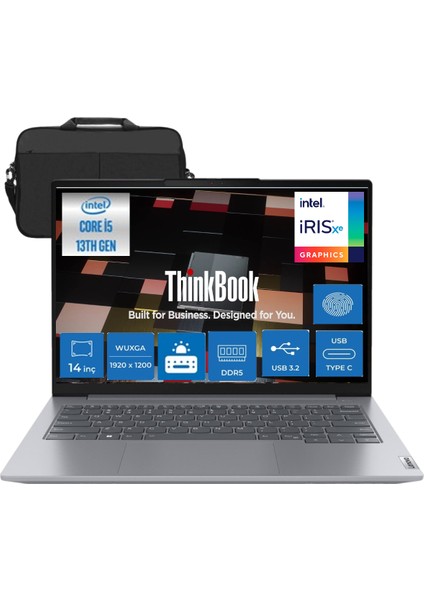 Thinkbook 14 G6 Irl Intel Core I5-13420H 16 GB 1tb SSD UHD Graphics 14" Wuxga 300NIT Freedos Taşınabilir Bilgisayar 21KG00UCTR4 & Cimete Çanta