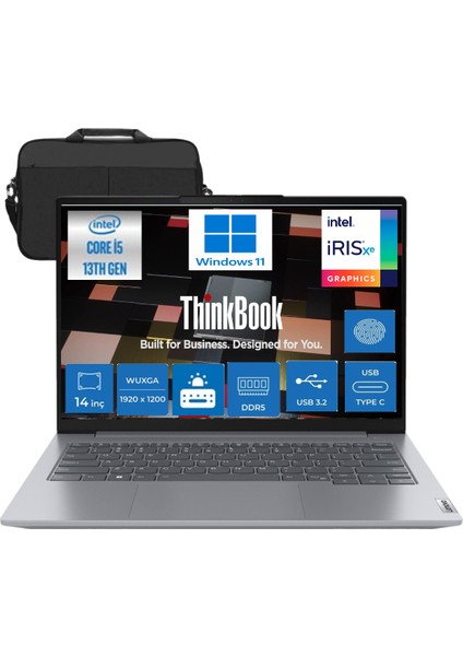 Thinkbook 14 G6 Irl Intel Core I5-13420H 24 GB 512 GB SSD UHD Graphics 14" Wuxga 300NIT WINDOWS11 Pro Taşınabilir Bilgisayar 21KG00UCTR11 & Cimete Çanta