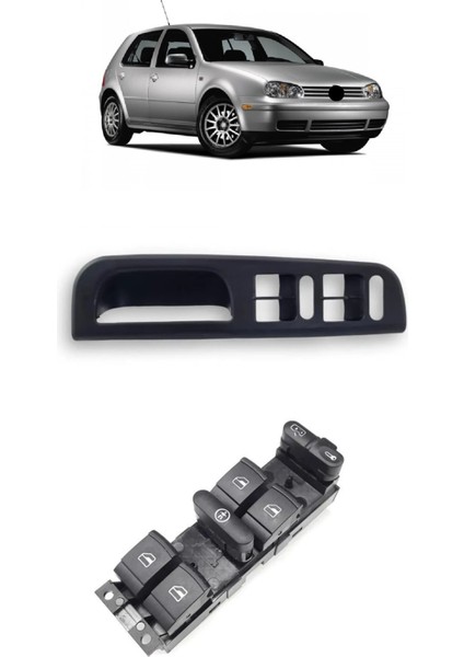 Vw Volkswagen Golf 4 Mk4 1998-2004 Uyumlu Sol Ön Dörtlü Cam Açma Düğmesi ve Çerçevesi Siyah