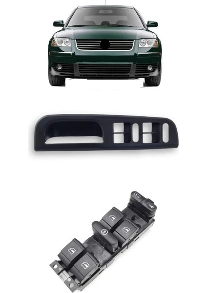 Vw Volkswagen Passat B5 1997-2000 Uyumlu Sol Ön Dörtlü Cam Açma Düğmesi ve Çerçevesi Siyah