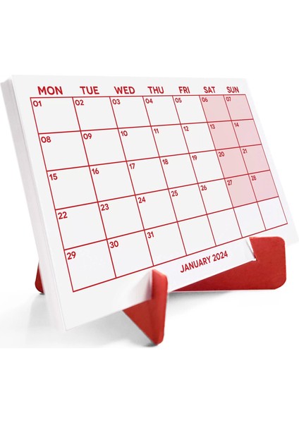 Kırmızı Renkli Aylık Planlama 2025 Takvim, 2025 Masa Takvimi, Red Color Monthly Planner Calendar