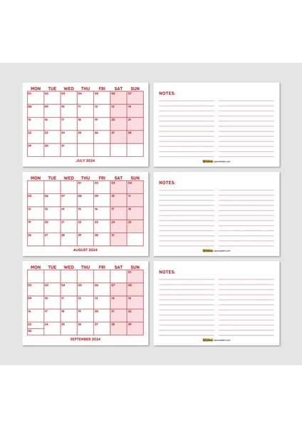 Kırmızı Renkli Aylık Planlama 2025 Takvim, 2025 Masa Takvimi, Red Color Monthly Planner Calendar indirimleri