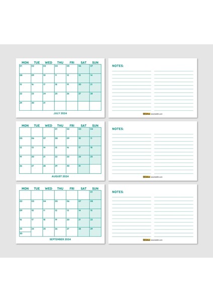 Yeşil Renkli Aylık Planlama 2025 Takvim, 2025 Masa Takvimi, Green Color Monthly Planner Calendar indirimleri