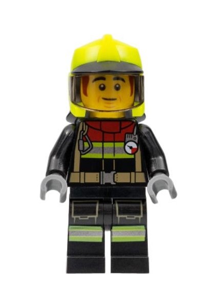 Minifigür - Fire - Male, Black Jacket And Legs With Reflective Stripes And Red Collar CTY1362