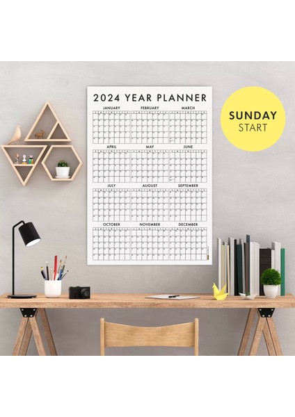 Amerikan Standardı 2026 Takvim, 2026 Yıllık Planlayıcı Duvar Takvimi, Sunday Start