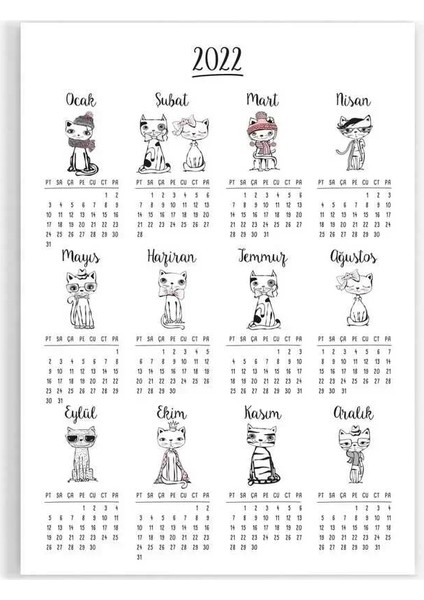 Kedili Poster Takvim, 2026 Kedili Duvar Takvimi modelleri