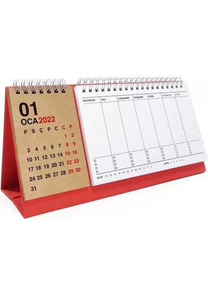 Haftalık Planlayıcı 2026 Masa Takvimi Kırmızı Kraft