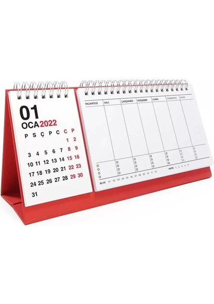 Haftalık Planlayıcı 2026 Masa Takvimi Kırmızı