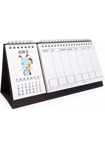 Mevsimsel 2026 Masa Takvimi Sevimli Kız Haftalık Planlayıcı Takvim Siyah