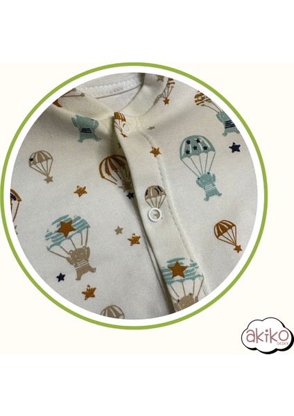 Bebek Pijama Takımı Şapkalı Uçan Balon Desenli Alt Üst %100 Pamuklu Organik Kumaş 0-1 Yaş indirimleri
