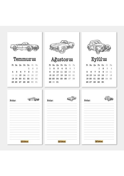 Klasik Arabalar Haftalık Planlamalı 2026 Masa Takvimi Kırmızı fırsatları