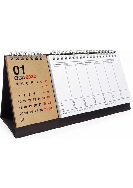 Haftalık Planlayıcı 2026 Masa Takvimi Siyah Kraft