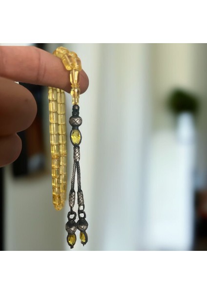 Damla Kehribar Kazaz Gümüş Püsküllü Tesbih