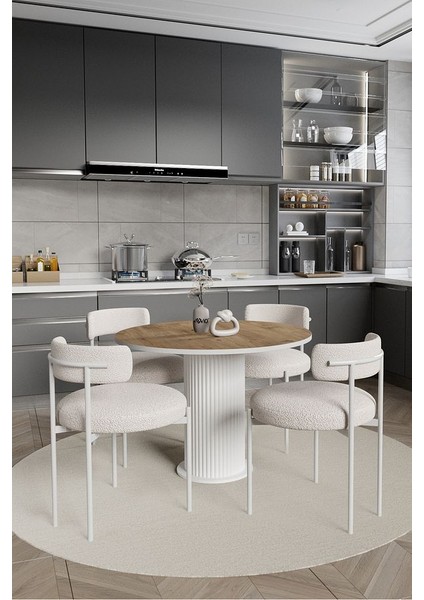 Tian Bohem Ayak 4'lü Teddy Sandalye 90X90 Masa Sandalye Takımı ( Sandalye Bukle Kumaş)