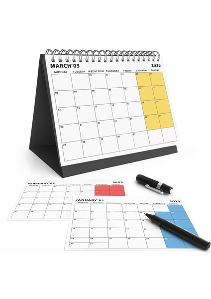 Aylık Planlamalı 2026 Masa Takvimi, 2026 Takvim, Siyah Üçgen Takvim