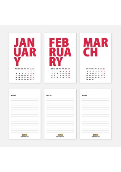 2026 Masa Takvimi Ingilizce - Kırmızı fiyatları