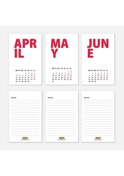 2026 Masa Takvimi Ingilizce - Kırmızı modelleri