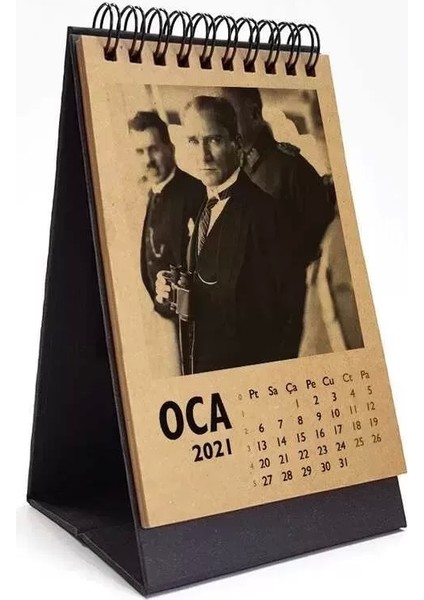 Atatürk Fotoğraflı 2026 Masa Takvimi - Dikey Siyah Kraft