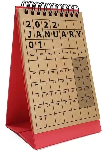 Ingilizce Takvim 2026 Masa Takvimi Kraft Kırmızı