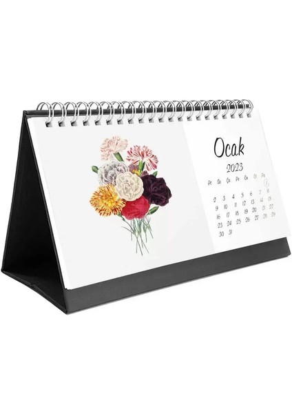 Vintage Çiçekli 2026 Masa Takvimi Siyah Renk