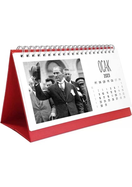 2026 Atatürk Takvimi - Atatürk Fotoğraflı 2026 Masa Takvimi - Kırmızı Renk