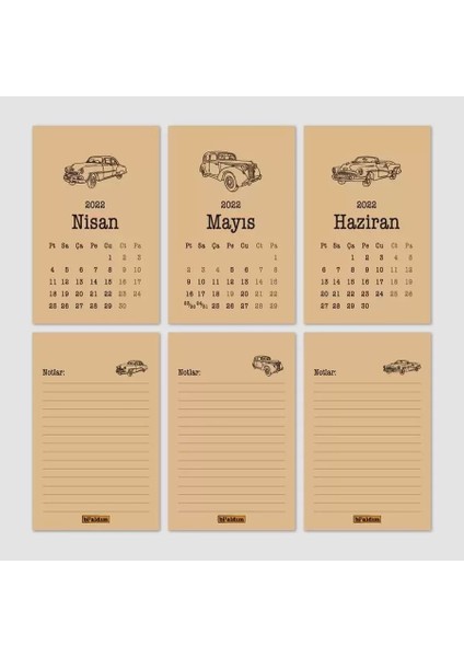 Klasik Araba Takvim 2026 Masa Takvimi Kırmızı Kraft modelleri