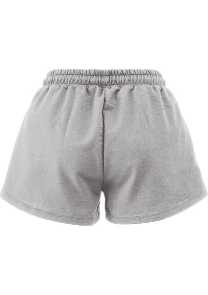 Kadın Pamuklu Gri Beli Ipli Şort Günlük Basic Regular Fit Cepli Normal Bel Rahat Kesim 2 Iplik Ev Şortu