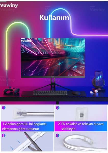 Sese Duyarlı Mobil Uygulamalı USB Neon Rgb-Ic Esnek Akıllı LED Şerit (3 Metre)