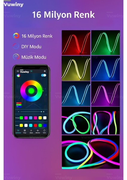 Sese Duyarlı Mobil Uygulamalı USB Neon Rgb-Ic Esnek Akıllı LED Şerit (3 Metre)