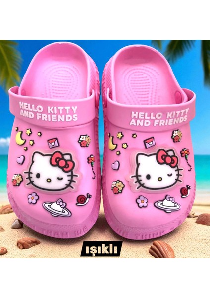 Hello Kitty Kız Çocuk Kaymaz Taban Işıklı Pembe Terlik Havuz Plaj Sandaleti
