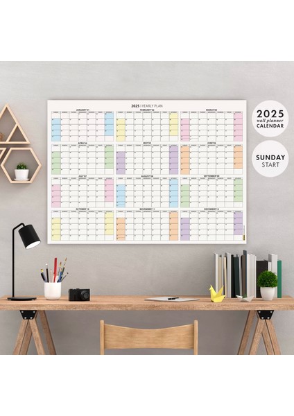 Amerikan Standardı 2026 Yıllık Planlayıcı Duvar Takvimi, United States Calendar, Gökkuşağı Renkler