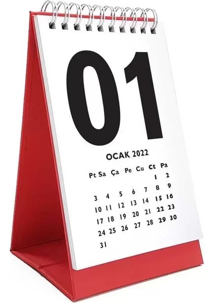 Kırmızı 2026 Masa Takvimi Ingilizce Türkçe Sayı Aylar Konsept