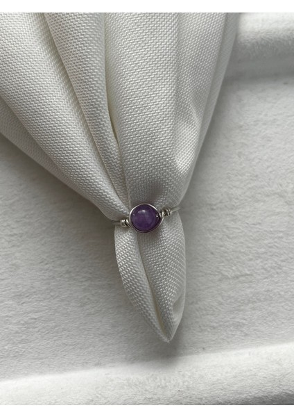 Ametist Taşı Ayarlanabilir Gümüş Renk Tel Yüzük