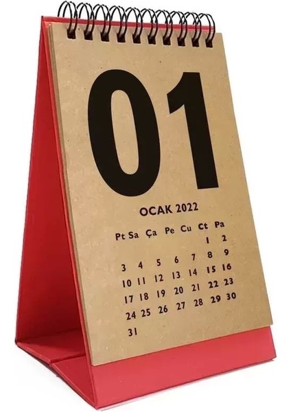 Kırmızı Kraft 2026 Masa Takvimi Ingilizce Türkçe Takvim