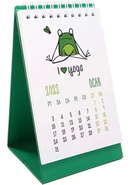 Yoga Takvim Yoga Yapan Kurbağa Türkçe Ingilizce 2026 Masa Takvimi Yeşil