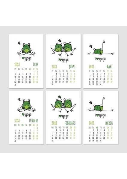 Yoga Takvim Yoga Yapan Kurbağa Türkçe Ingilizce 2026 Masa Takvimi Yeşil modelleri