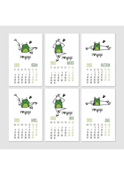 Yoga Takvim Yoga Yapan Kurbağa Türkçe Ingilizce 2026 Masa Takvimi Yeşil fırsatları