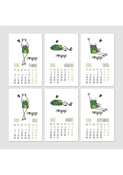 Yoga Takvim Yoga Yapan Kurbağa Türkçe Ingilizce 2026 Masa Takvimi Yeşil indirimleri