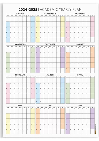 Amerikan Standardı 2025 -2026 Akademik Duvar Takvimi, Ağustos Başlangıçlı, United States Calendar indirimleri
