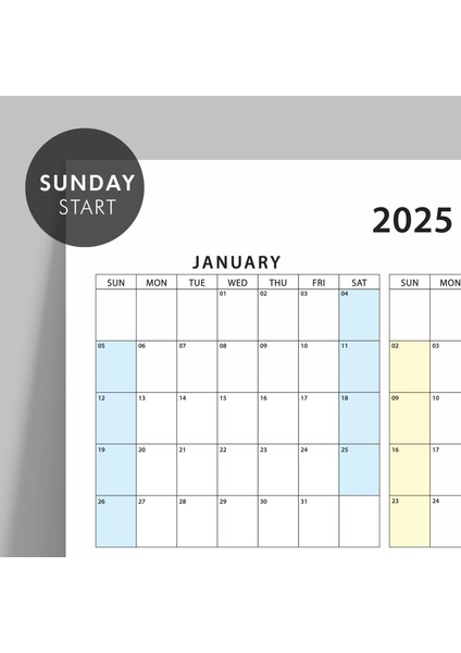Amerikan Standardı 2026 Yıllık Planlayıcı Duvar Takvimi, United States Calendar modelleri