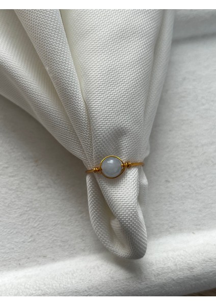 Akuamarin Taşı Ayarlanabilir Altın Renk Tel Yüzük