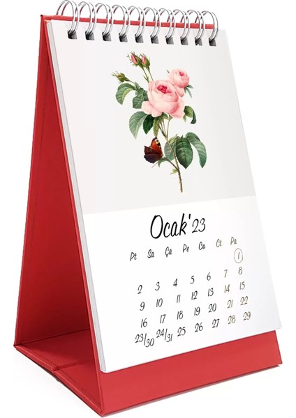 Çiçekli Masa Takvimi, Vintage Çiçekli Takvim, Kırmızı Üçgen Takvim, 2026 Masa Takvimi