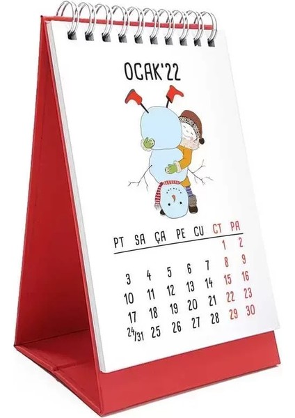 Dört Mevsim Konsept 2026 Takvim Sevimli Kız 2026 Masa Takvimi Kırmızı