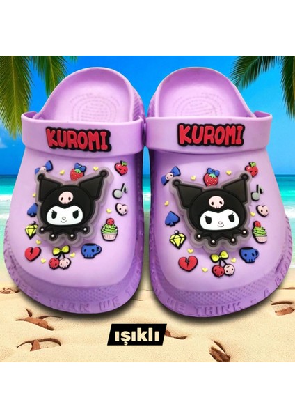 Kuromi Kız Çocuk Lila Kaymaz Taban Işıklı Terlik Havuz Plaj Sandaleti