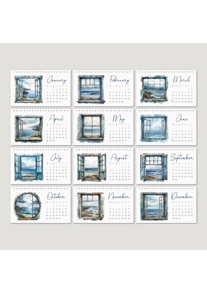 Deniz Manzaralı 2026 Masa Takvimi, Denize Açılan Pencereler Masa Takvimi, Okyanus Manzaralı Takvim, Window Ocean 2026 Desk Calendar fiyatları