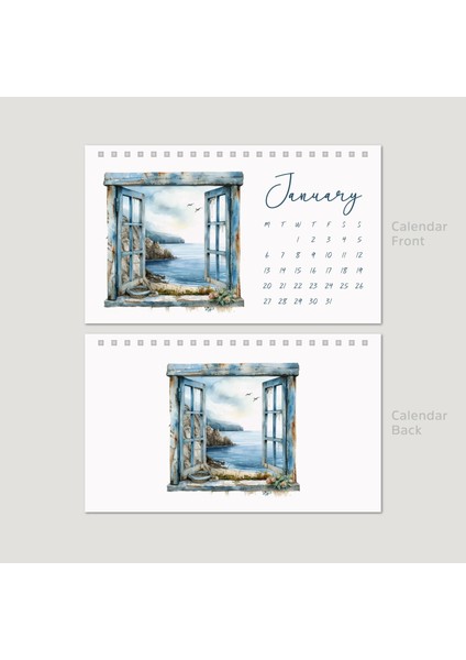 Deniz Manzaralı 2026 Masa Takvimi, Denize Açılan Pencereler Masa Takvimi, Okyanus Manzaralı Takvim, Window Ocean 2026 Desk Calendar modelleri