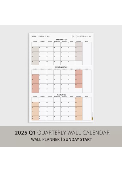 Amerikan Standardı Takvim, Üç Aylık Planlayıcı 2026 Duvar Takvimi, Ocak - Mart 2026, 90 Günlük Planlama, Yılın Birinci Çeyreği Takvimi, Kahverengi, Pazar Günü Başlangıçlı Takvim - 70X100CM modelleri